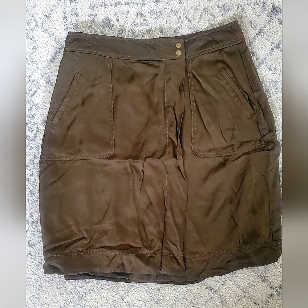 LOFT Army Green Wrap Skirt 10
